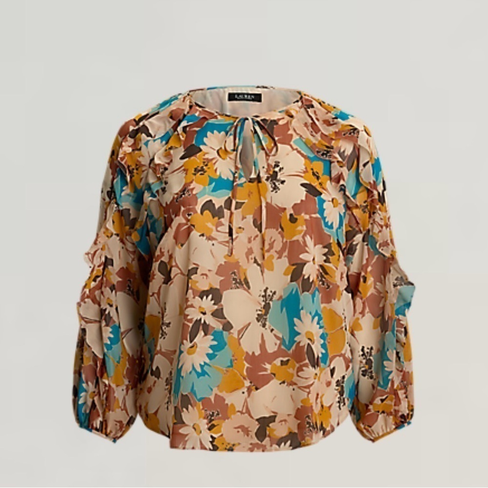 Lauren Ralph Lauren Floral Blouse. Size: 1X. NWT. Poly Crinkle Ggt 58-maygi - Picture 2 of 12